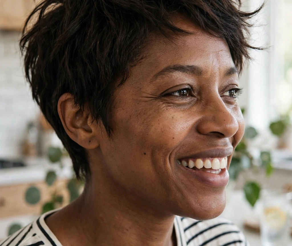 Black woman with a tousled textured pixie