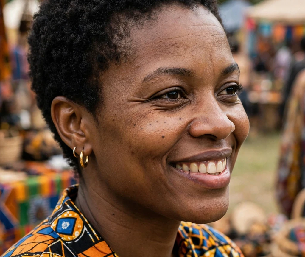 Black woman with a short natural afro pixie