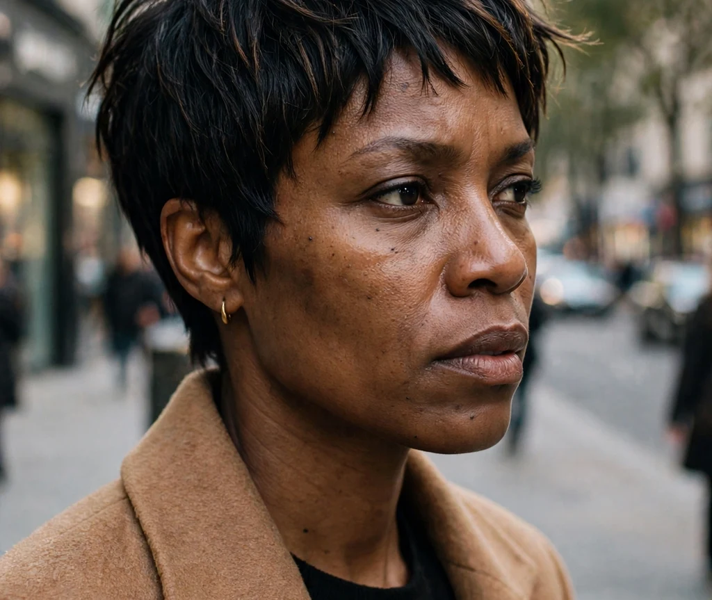 Black woman with a pixie with razored texture