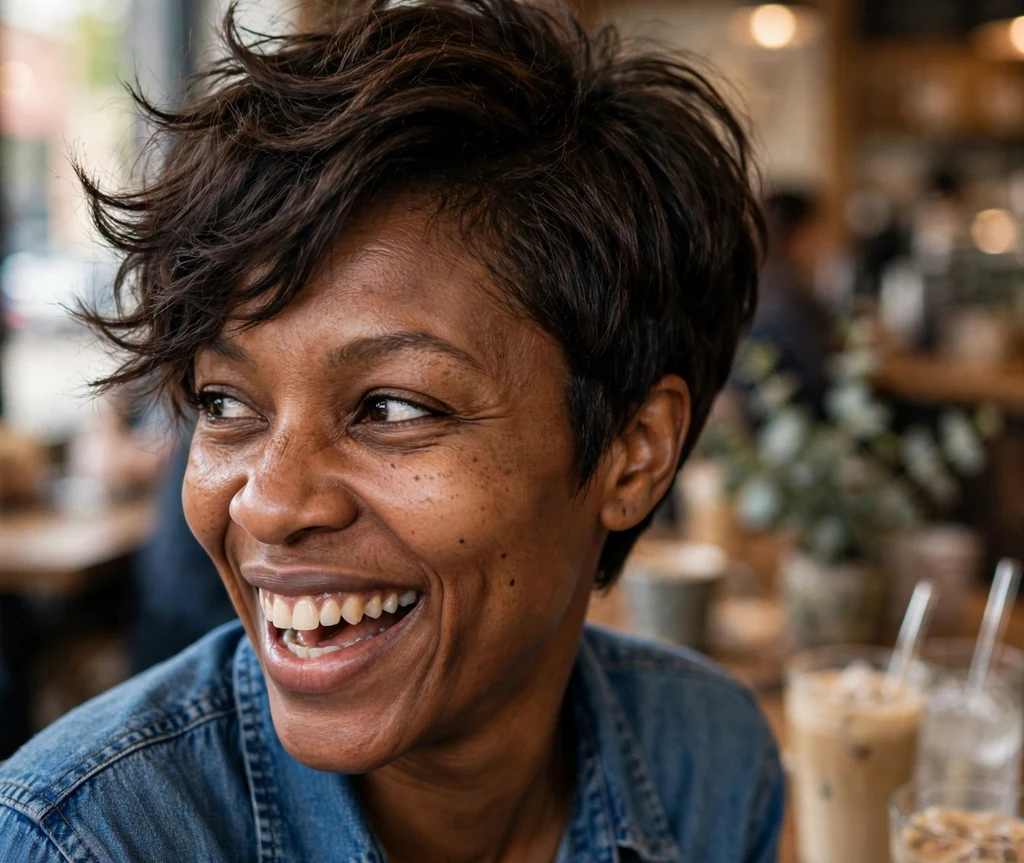 Black woman with a long-top pixie with short sides