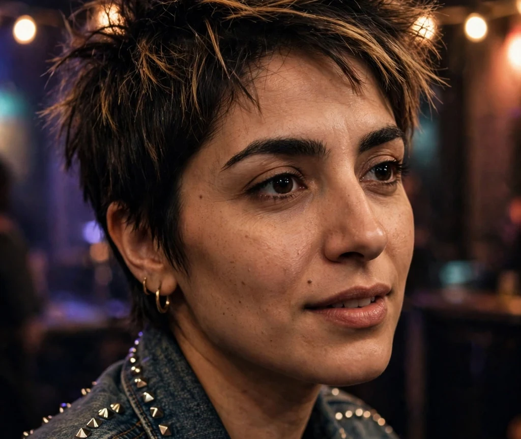 Woman with an edgy spiky pixie haircut