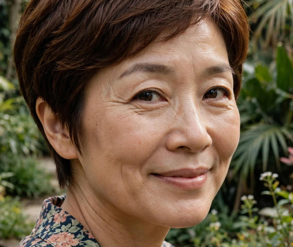 East Asian woman with a soft rounded feminine pixie