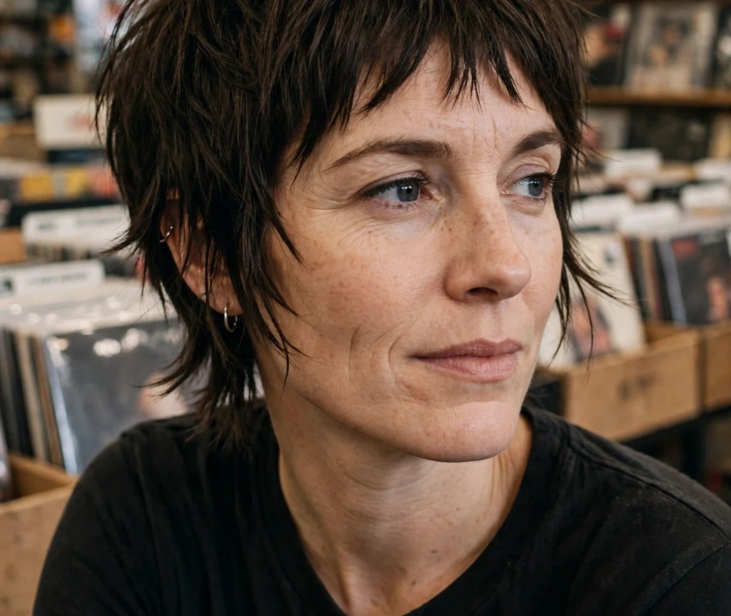 Woman with a shaggy pixie with face-framing layers