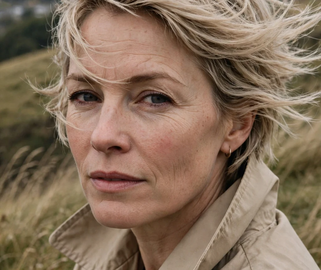 Woman with a windswept airy layered pixie