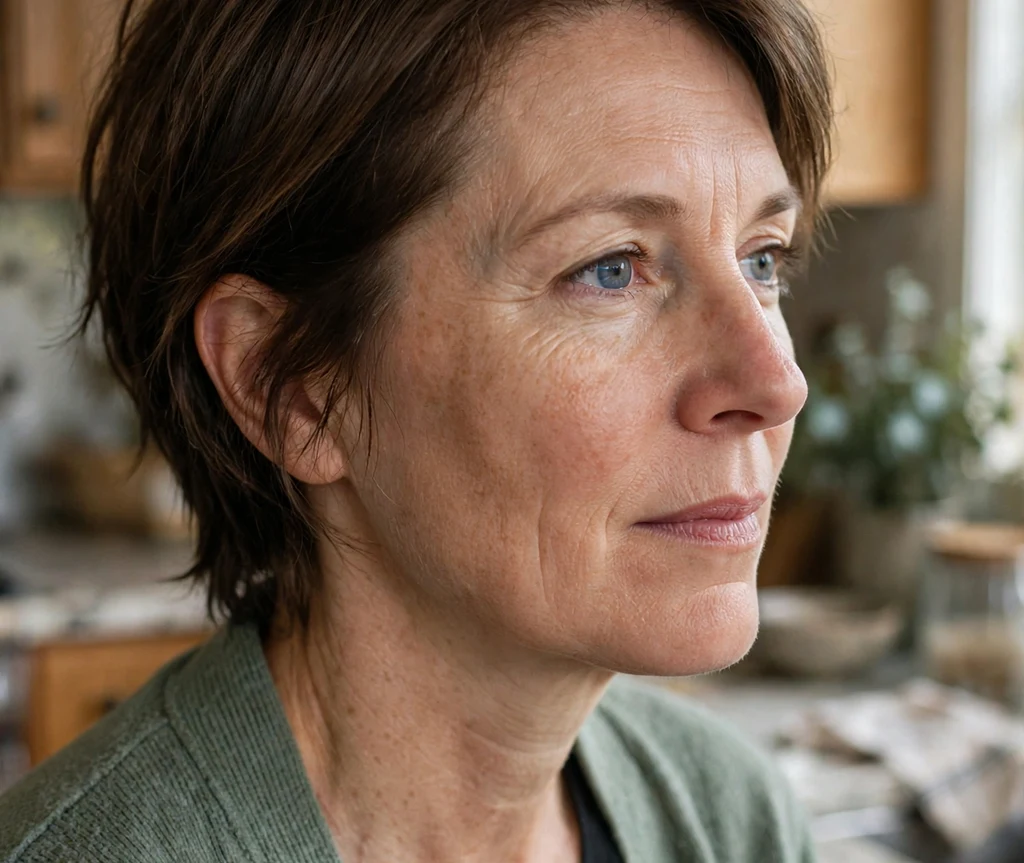 Woman with a grown-out layered pixie