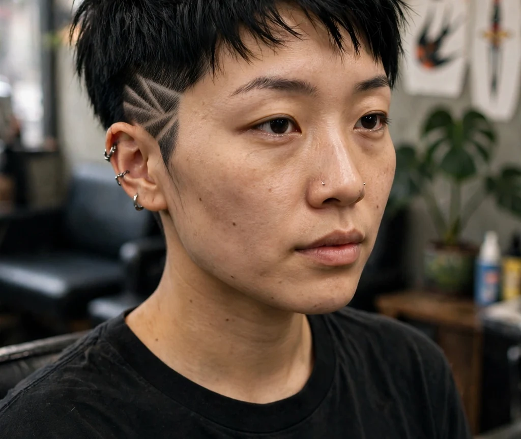 Young woman with a pixie with nape undercut design