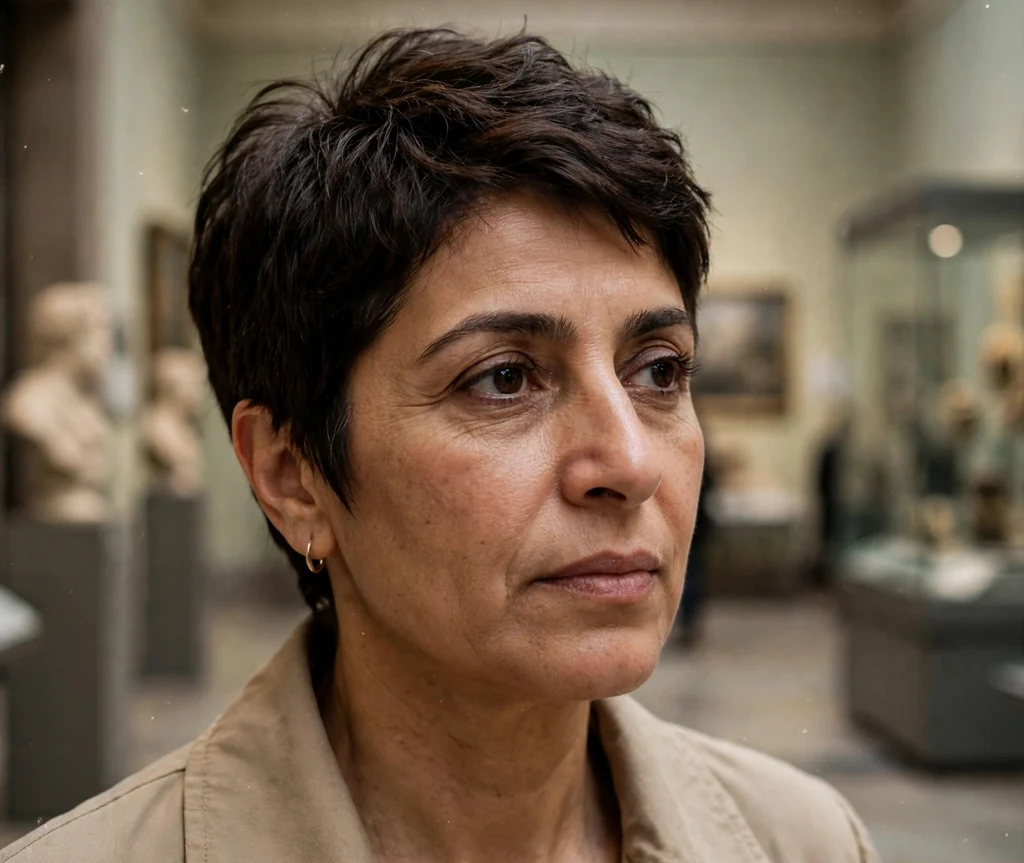Middle Eastern woman with a short pixie with tapered back