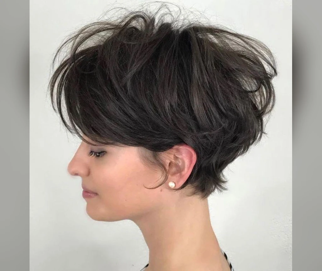 Long pixie cut with voluminous layers and a longer top