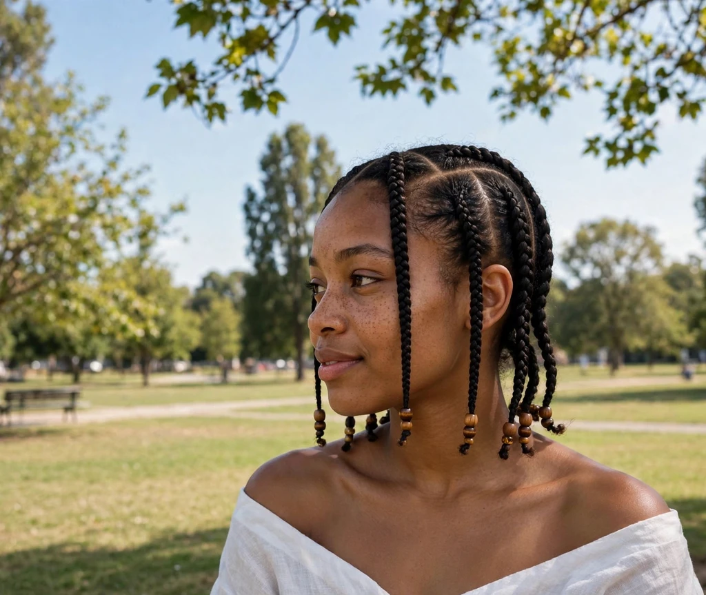 Fulani inspired short braids with beads