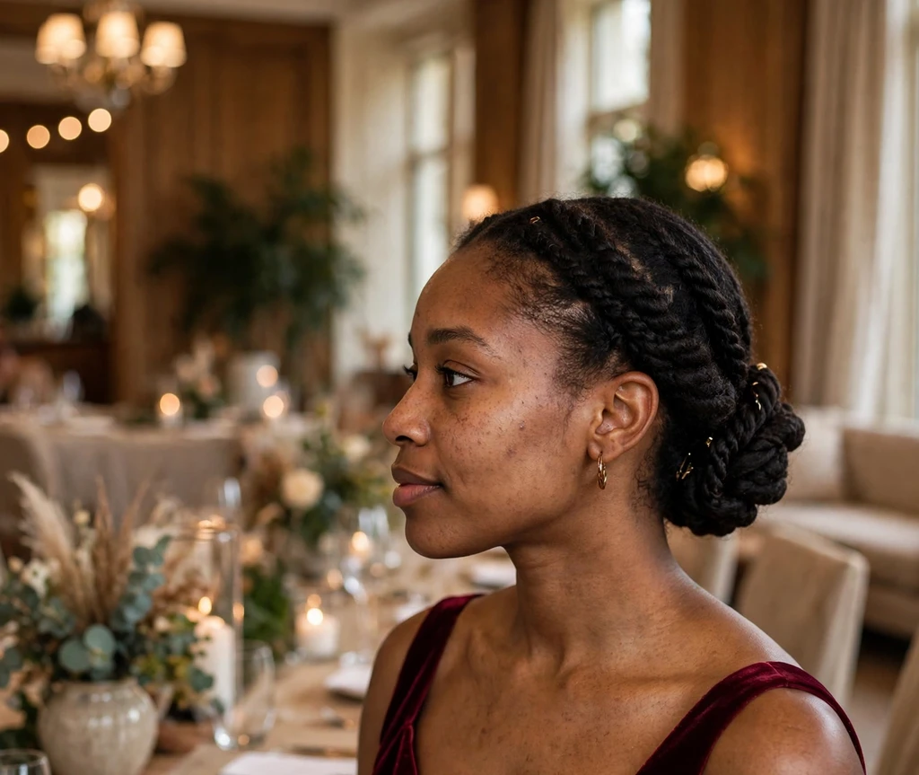 Short two-strand twists in a low updo