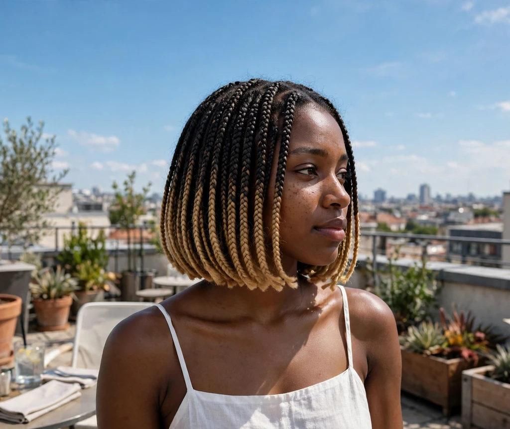 Short box braids with caramel ombre ends