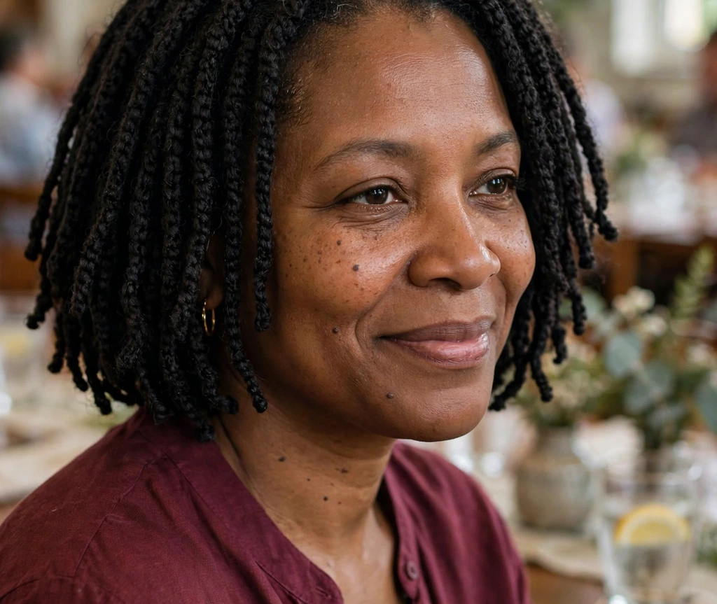 Short faux locs bob with silver cuffs