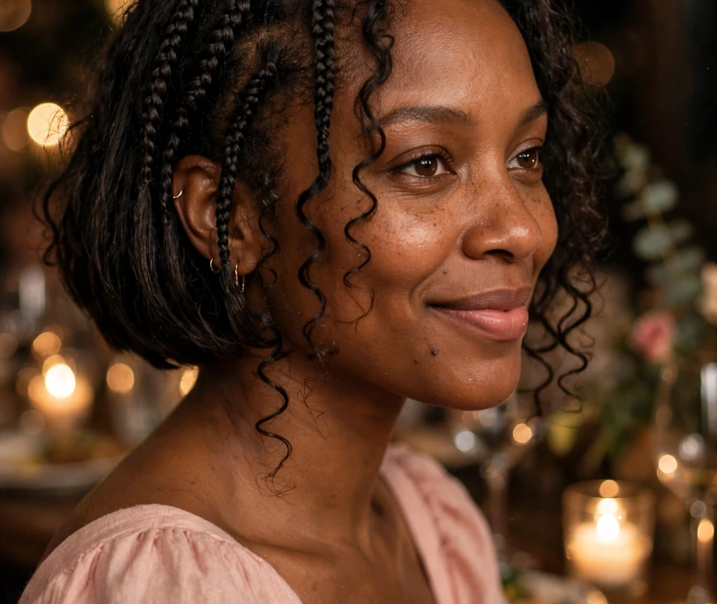 Braided crown with short coily ends