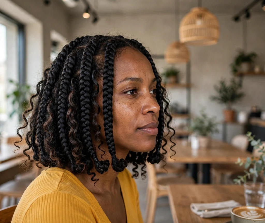 Short goddess braid bob with curly tendrils