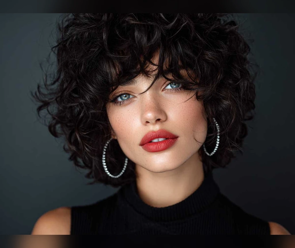 Curly short shag with defined curls and a shaggy fringe