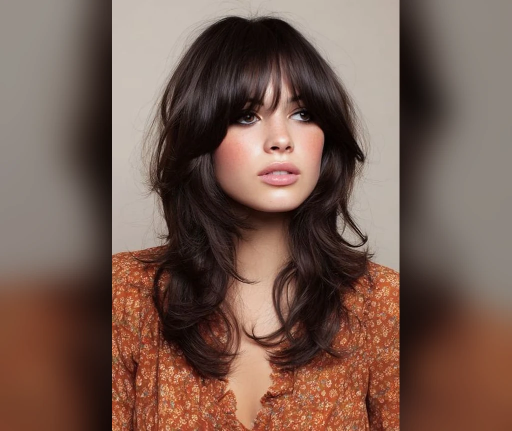 Short shag with full fringe and long layered dark hair
