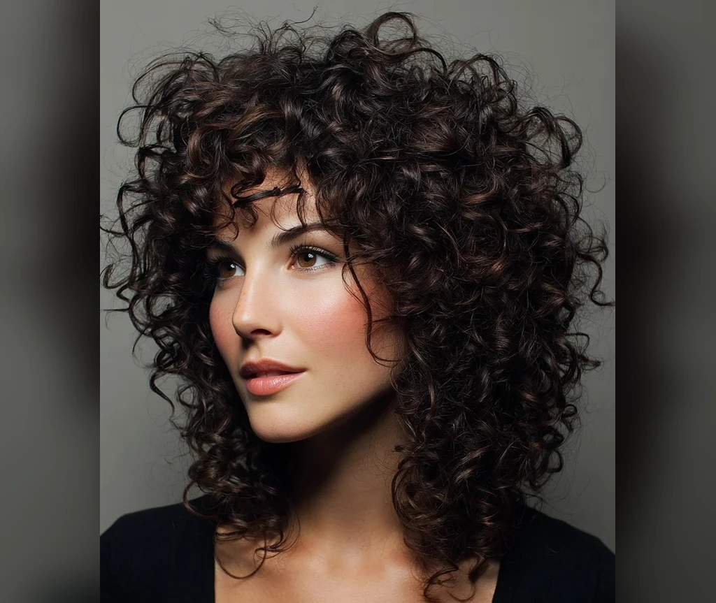 Short shag for thick hair with voluminous curly layers