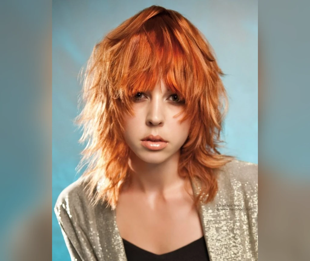 Fiery red short shag with bold orange-red layers