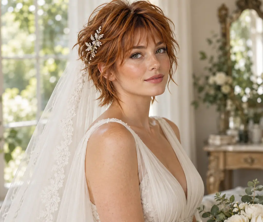 Short Shag with a Botanical Comb and Lace-Edged Veil