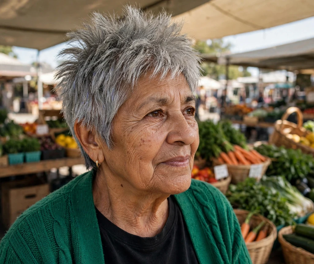 Choppy gray pixie with long spiky crown for women over 50
