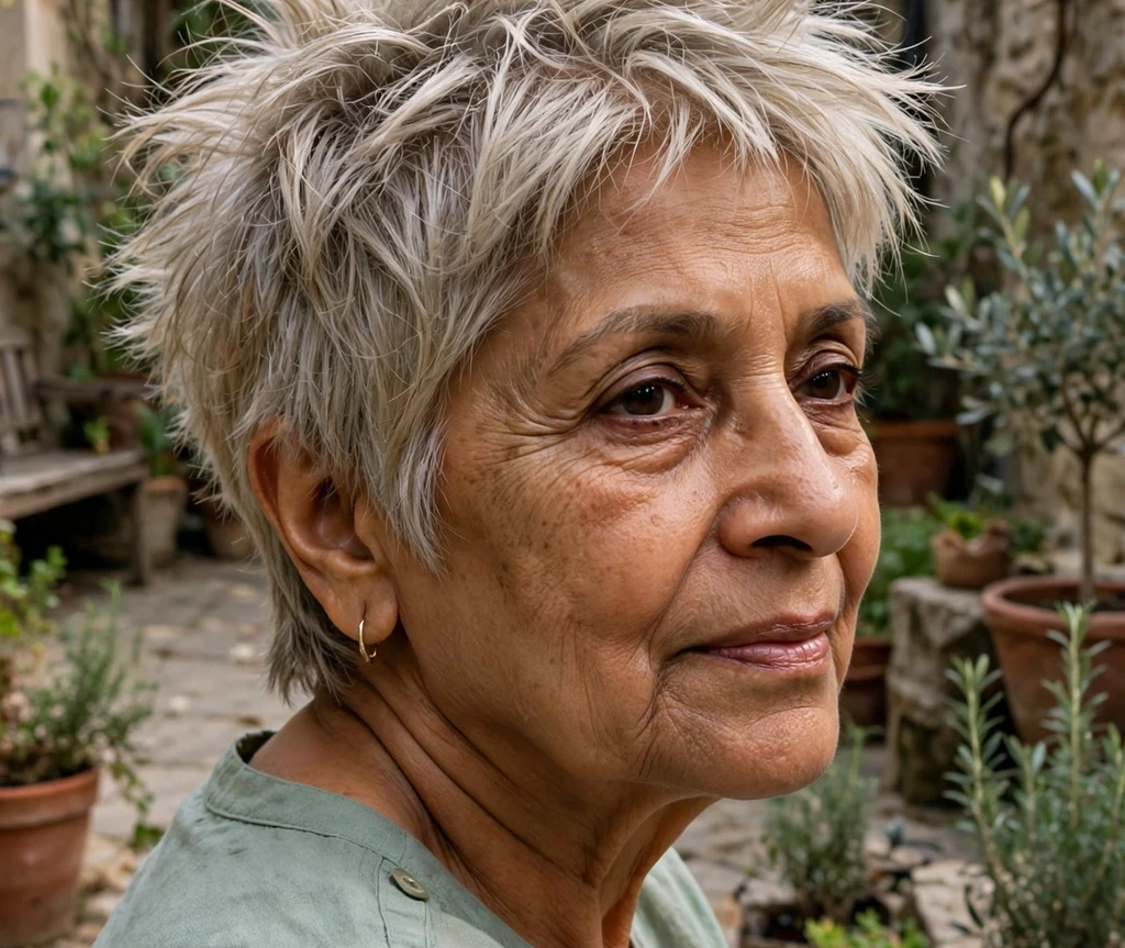 Piecey ash-blonde spiky haircut for women over 50