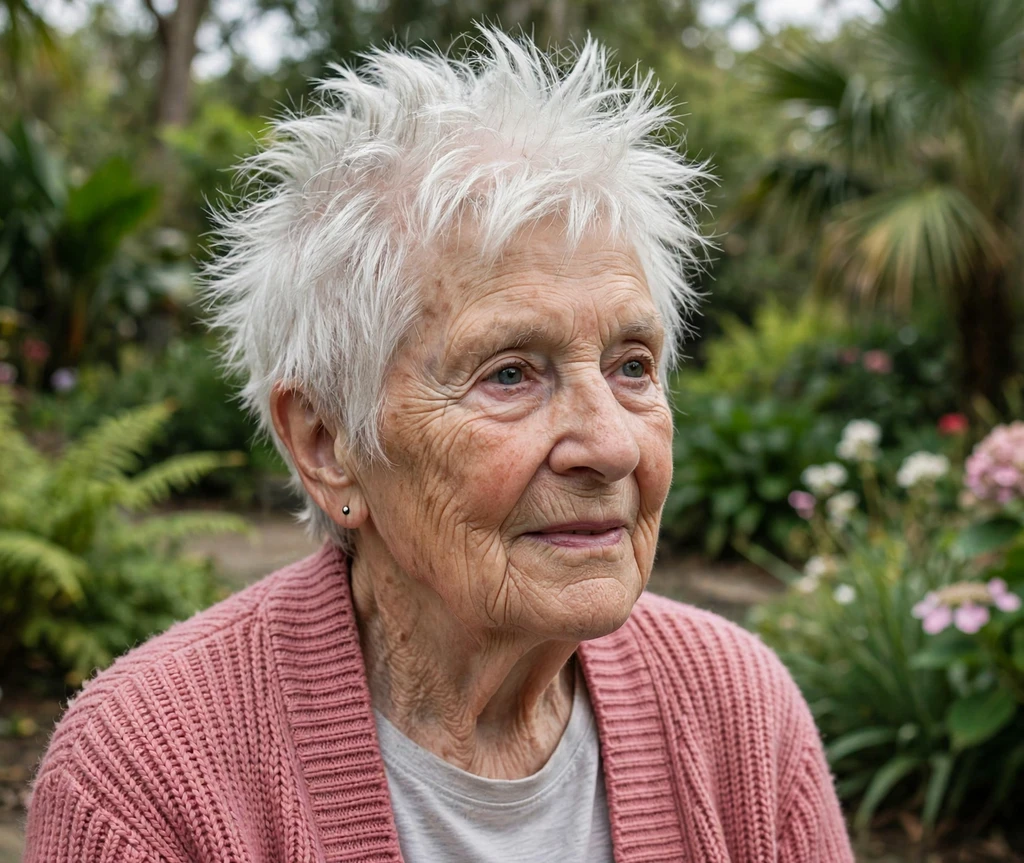 Tousled white spiky crop haircut for women over 50