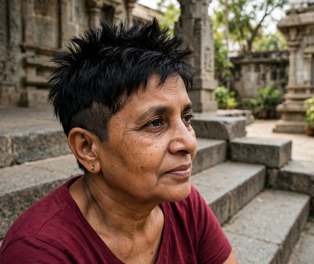 Spiky pixie with shaved sides for women over 50