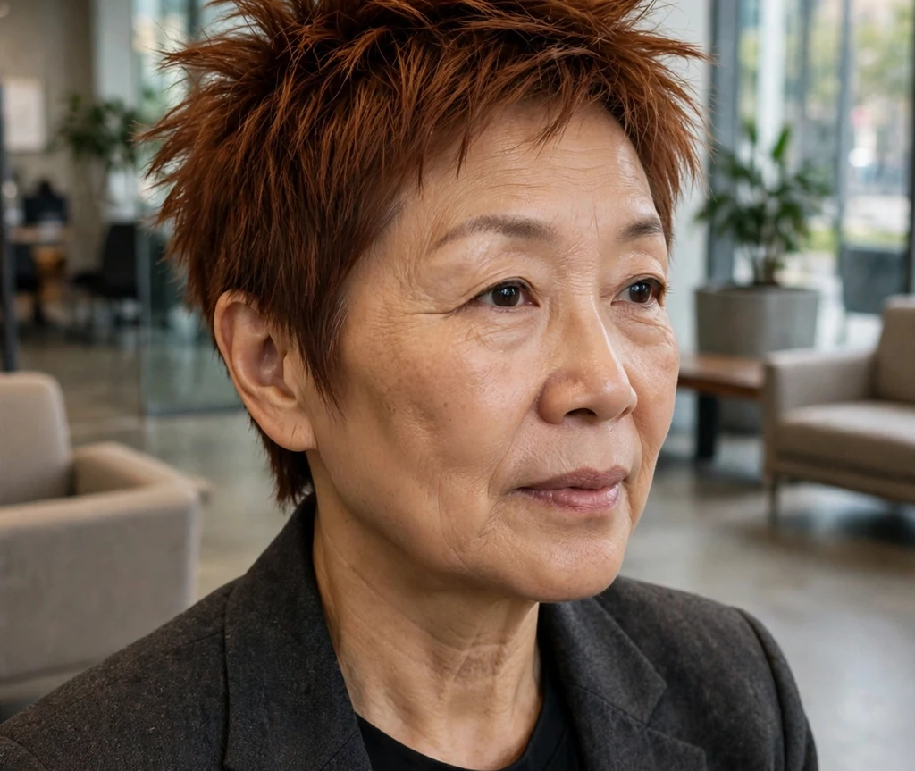 Auburn spiky pixie haircut for women over 50