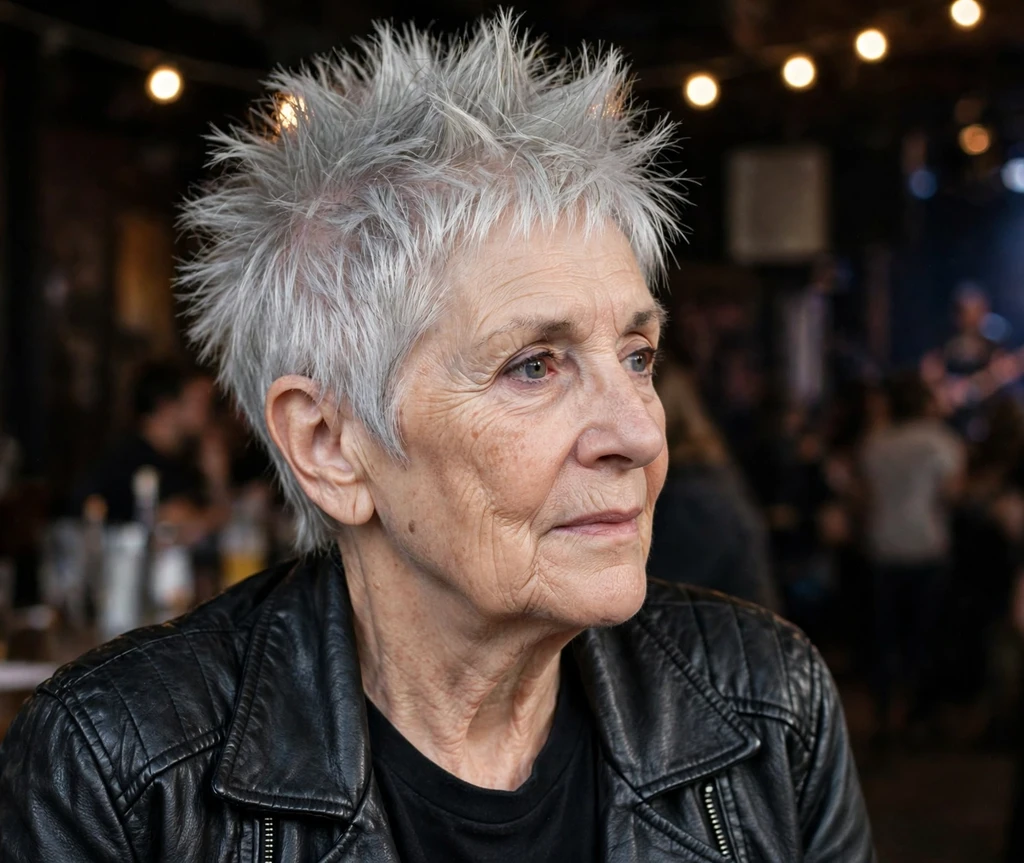 Punk-inspired spiky pixie haircut for women over 50