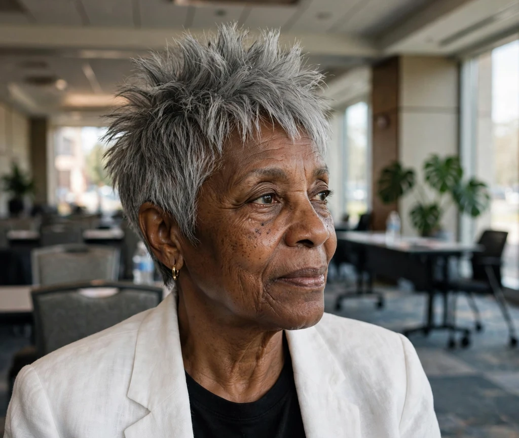 Elegant gray spiky pixie haircut for women over 50