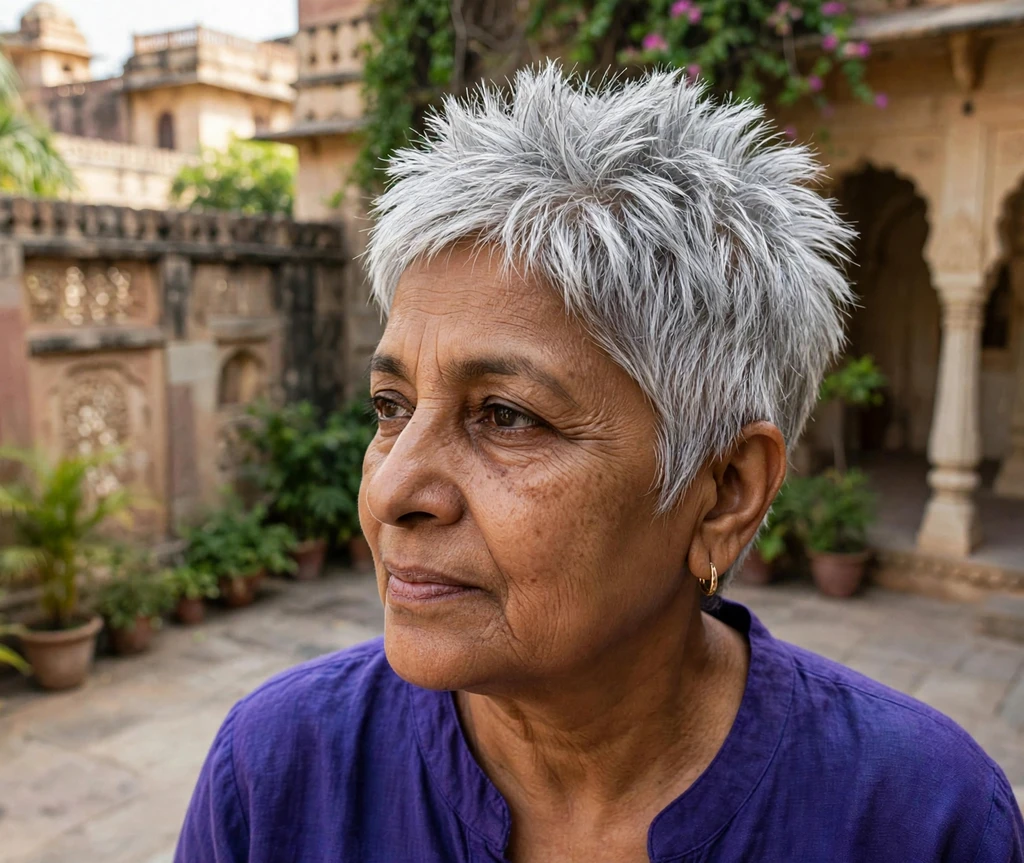 Silver fox spiky pixie haircut for women over 50