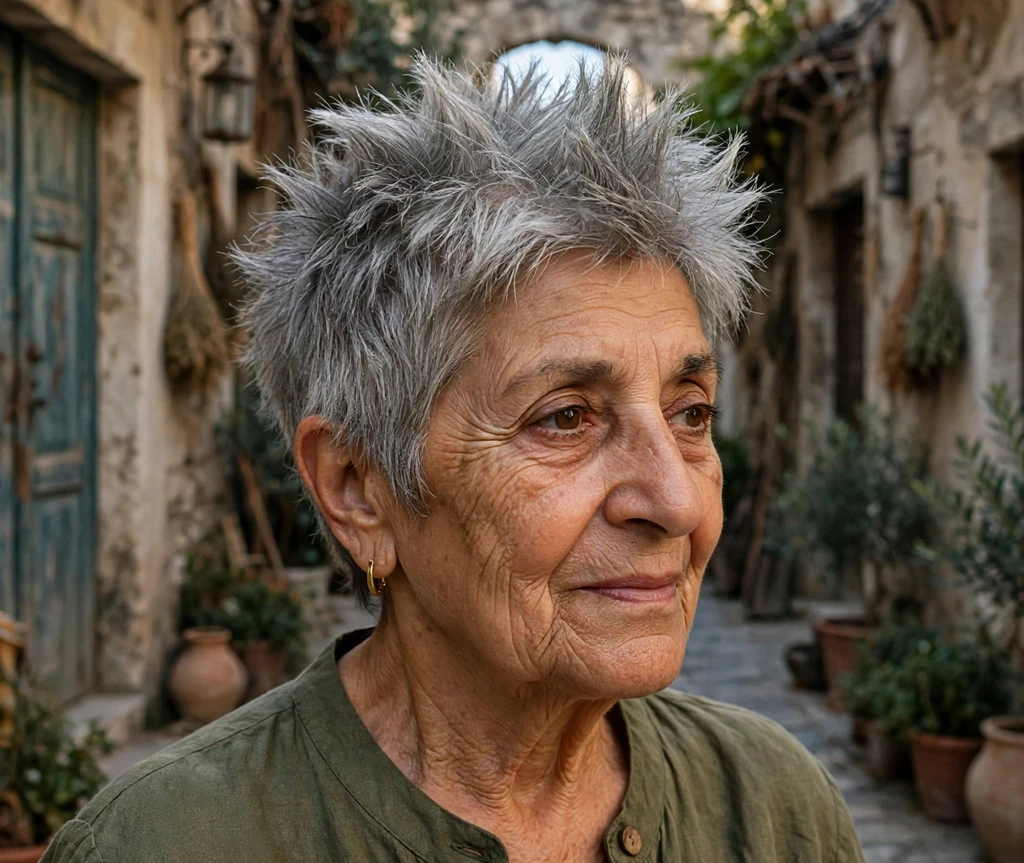 Textured gray spiky crop haircut for women over 50