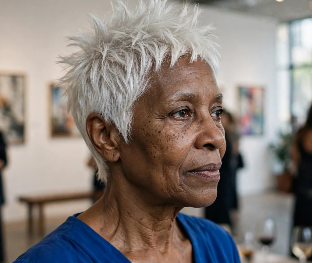 Icy platinum spiky pixie haircut for women over 50
