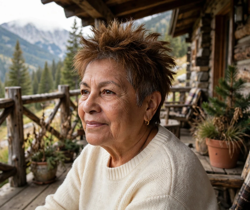 Warm brown spiky crop haircut for women over 50