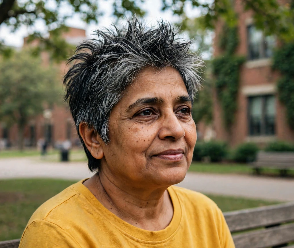 Salt-and-pepper spiky layered haircut for women over 50