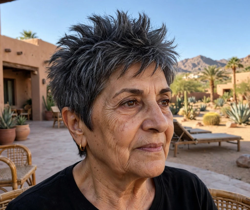 Sleek spiky pixie with volume for women over 50