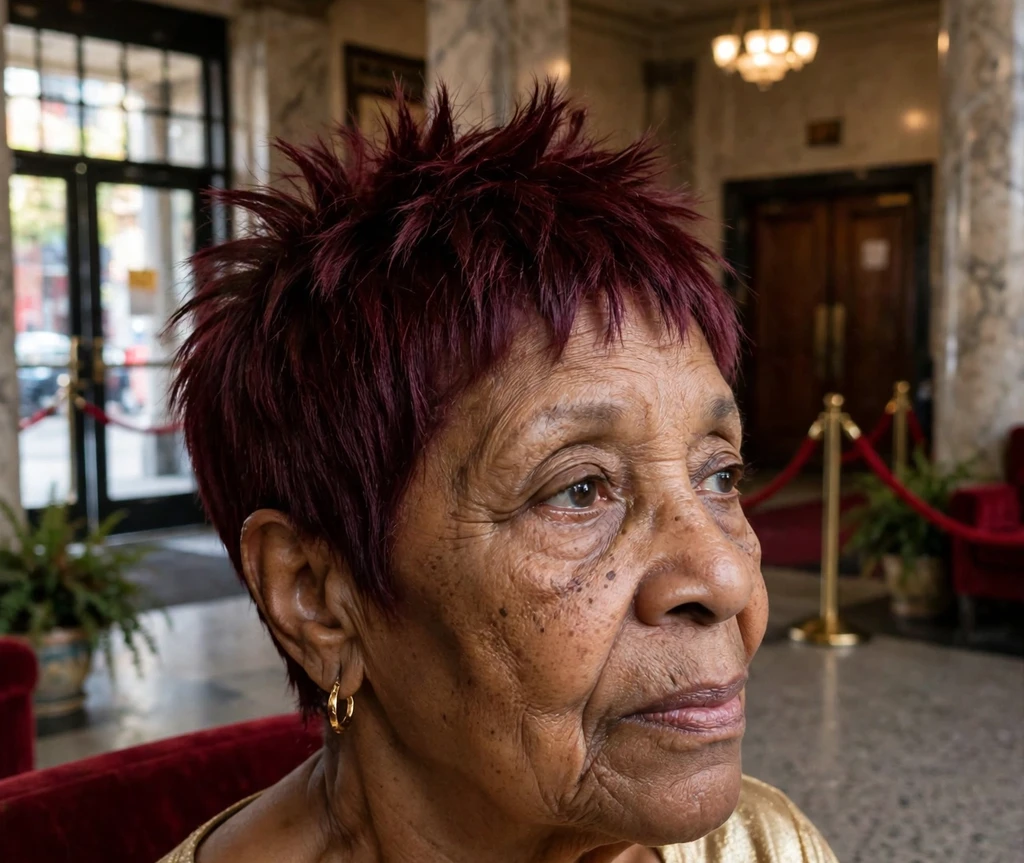 Burgundy spiky pixie haircut for women over 50