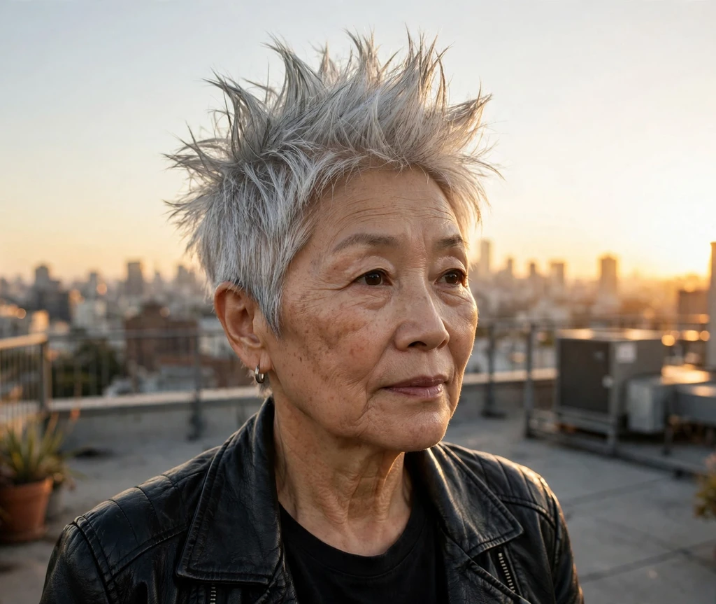 Ultimate statement tall spiky pixie haircut for women over 50