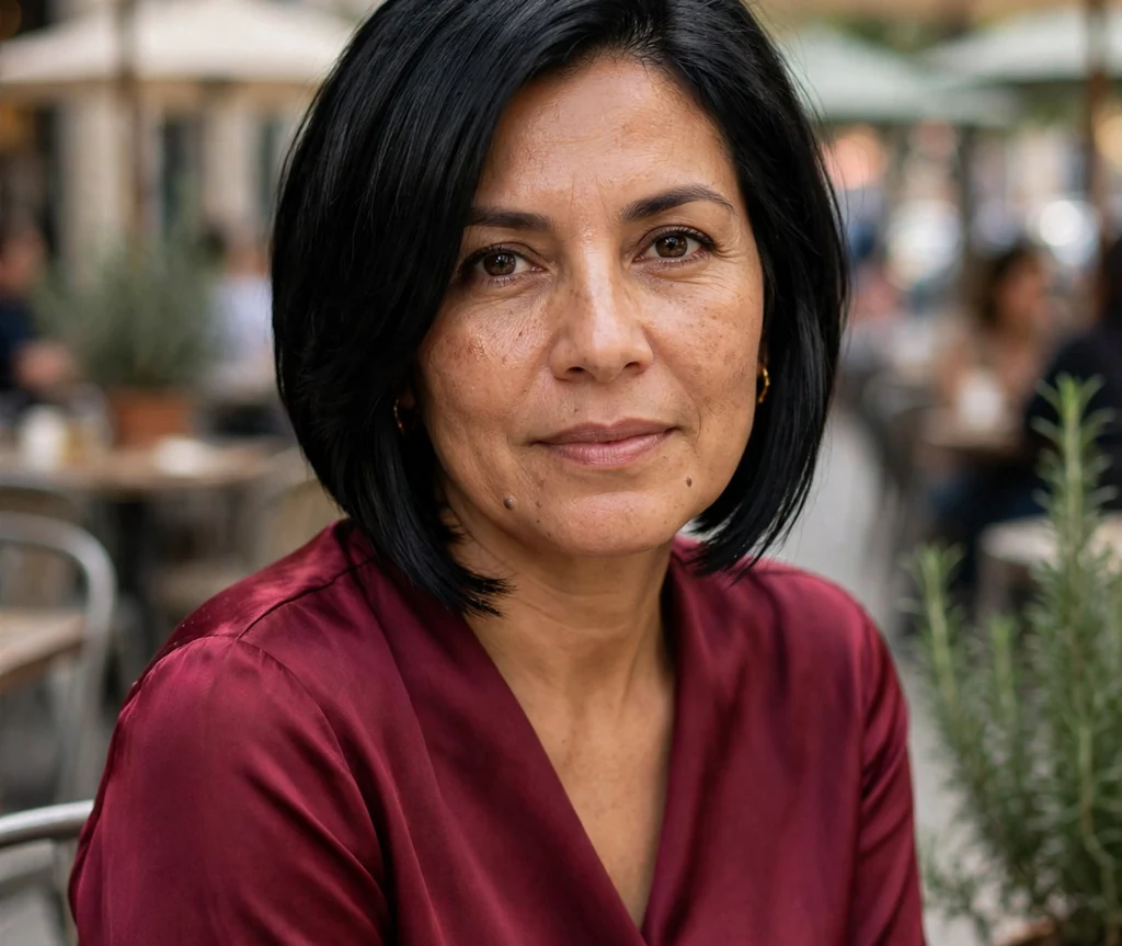 Woman with a classic tapered short stacked bob