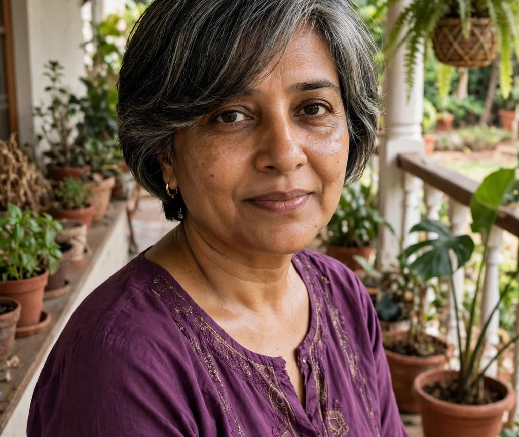 Woman with a short stacked bob and side-swept bangs