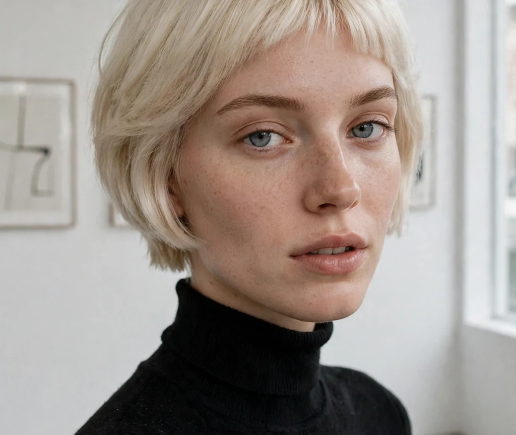 Woman with a blunt-cut short stacked bob