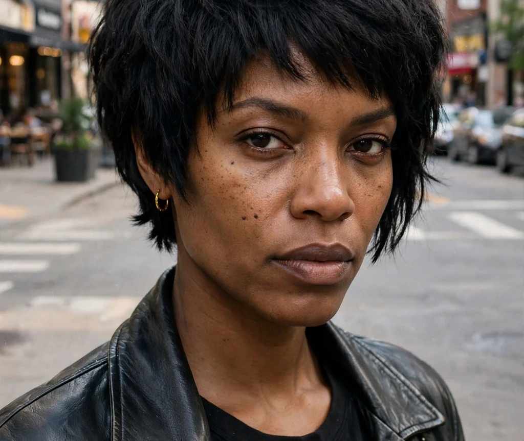 Woman with a choppy edgy short stacked bob