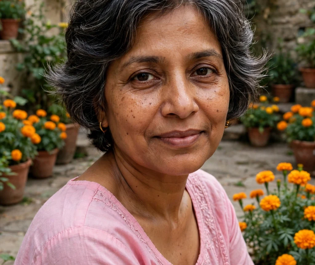 Woman with a feathered soft short stacked bob