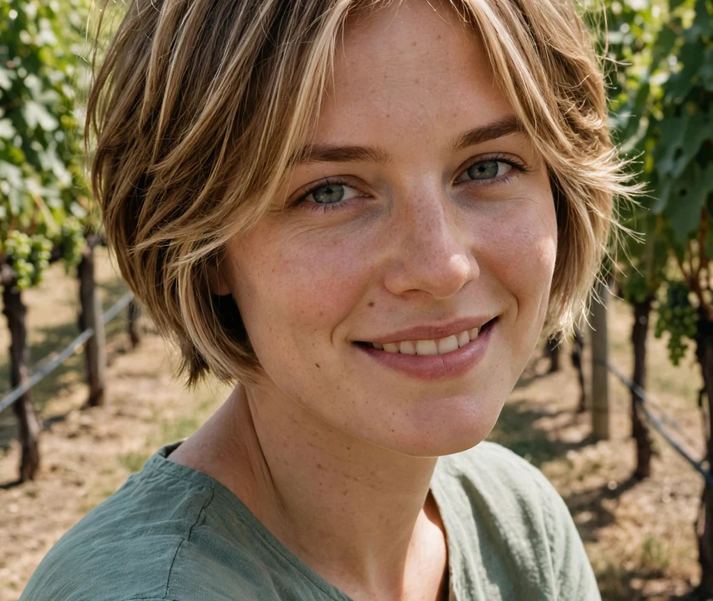 Woman with a short stacked bob with highlights