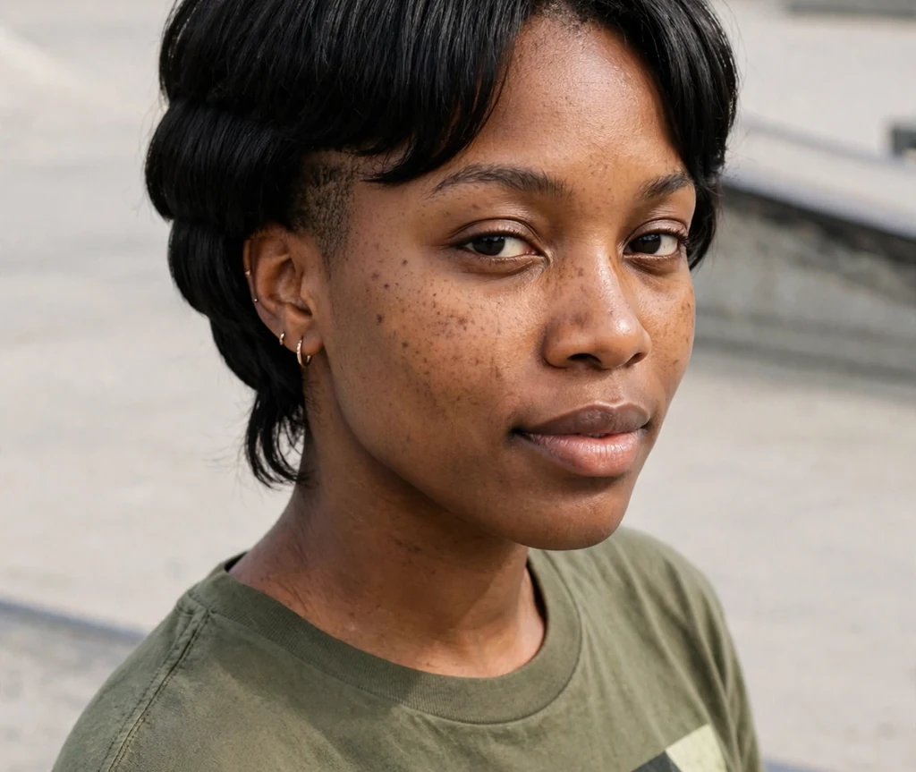 Woman with a short stacked bob and undercut nape