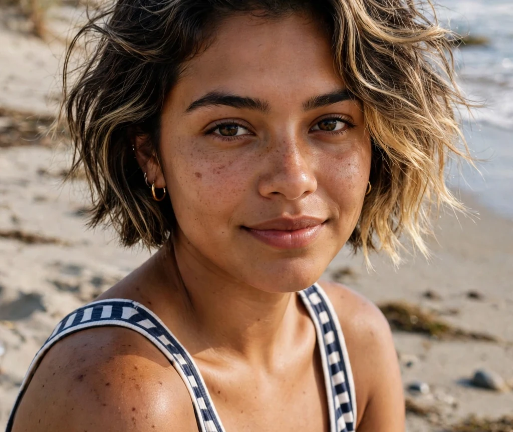 Woman with a beachy wavy short stacked bob