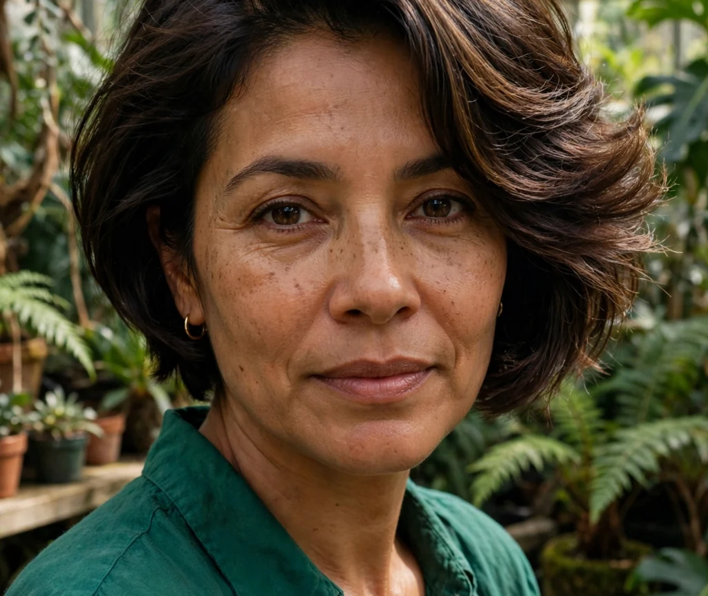 Woman with a short stacked bob and deep side part