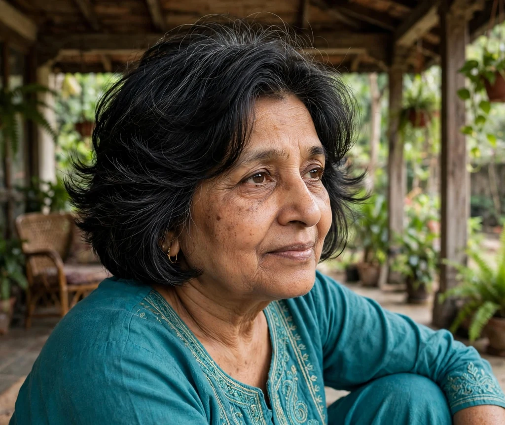 Stacked bob for fine hair on an older South Asian woman
