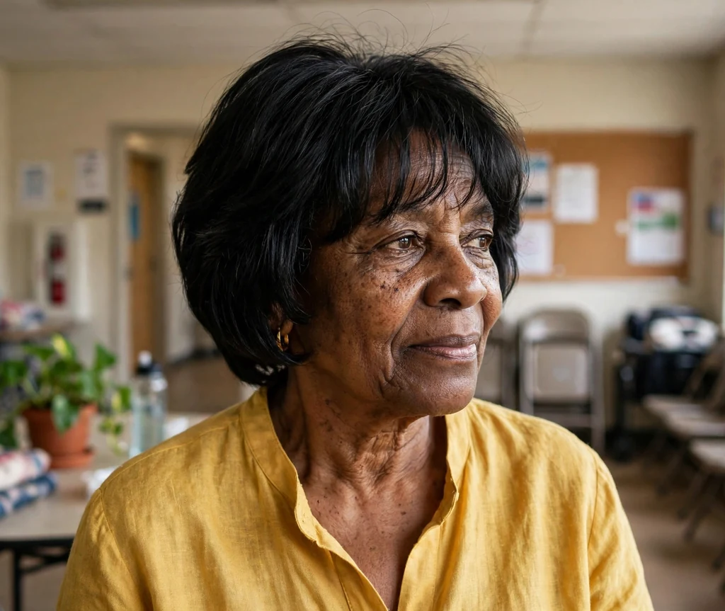 Stacked bob with soft fringe on an older Black woman