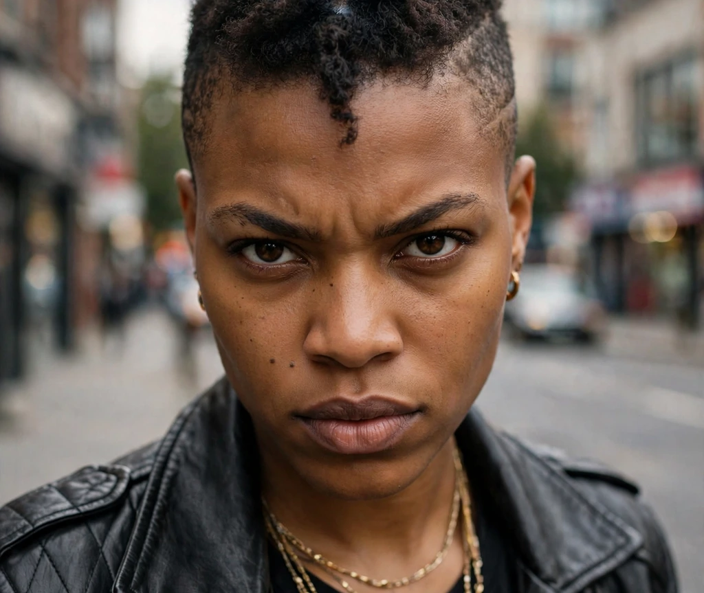 Black woman with a tapered mohawk, faded sides and a strip of short textured curls down the center